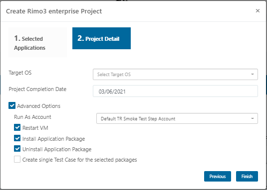 Create Project Screen step 2