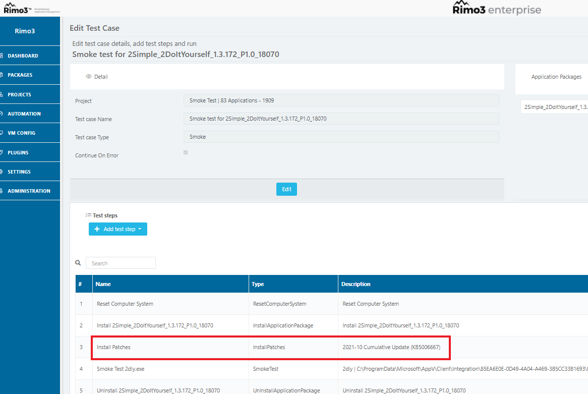 Patch Testing step in single test sequence