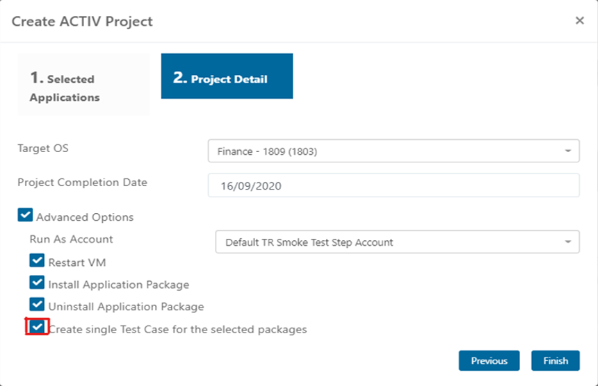 Select Single Test Case for Selected Packages